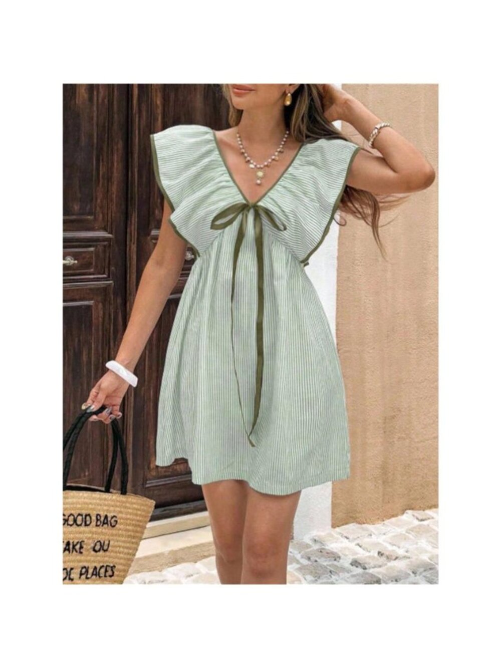 Striped Ruffle Sleeve Mini Dress - Picture 10 of 13